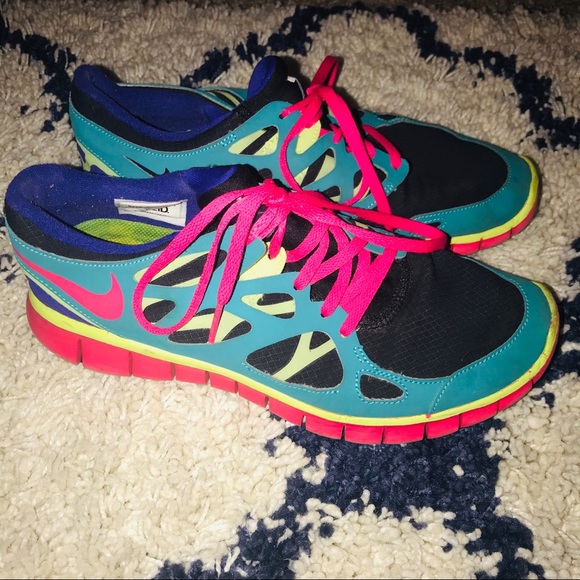 multi colored athletic shoes